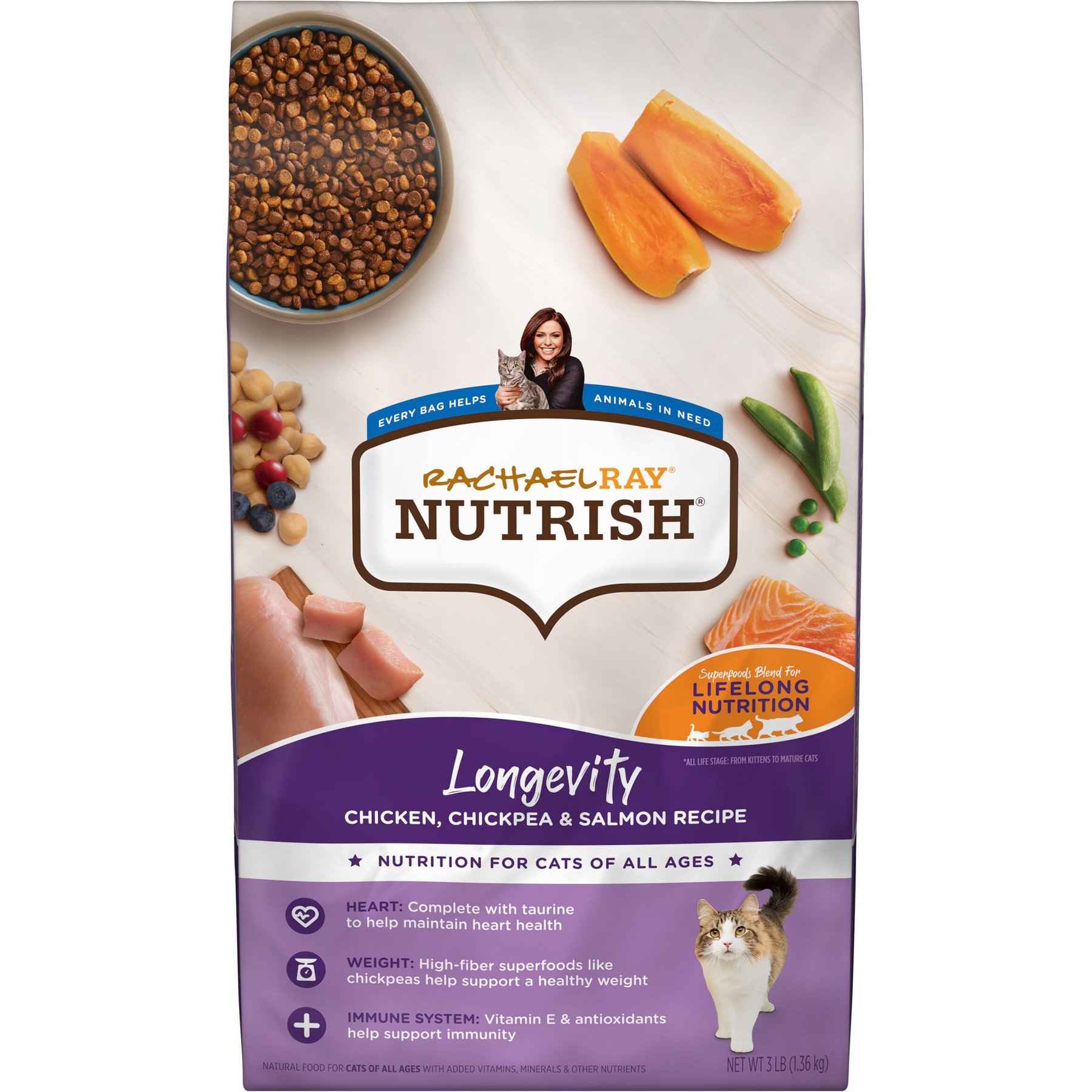 RACHAEL RAY NUTRISH Longevity Chicken with Chickpeas Salmon Recipe Dry Cat Food 14 lb bag bundle of 2 Chewy