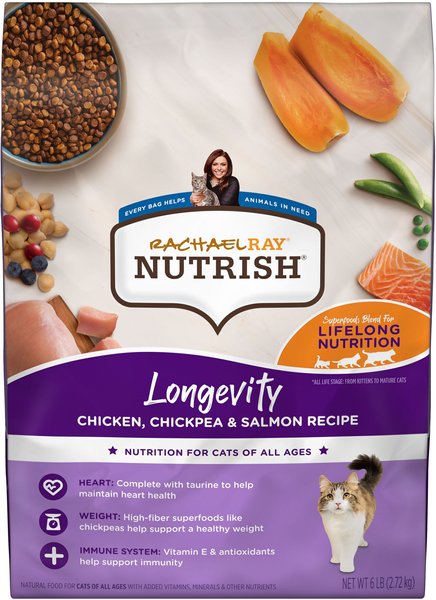 Rachael Ray Nutrish Longevity Natural Chicken with Chickpeas & Salmon Recipe Dry Cat Food, 6-lb bag slide 1 of 8