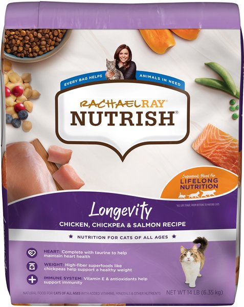 Rachael Ray Nutrish Longevity Natural Chicken with Chickpeas & Salmon Recipe Dry Cat Food, 14-lb bag slide 1 of 9