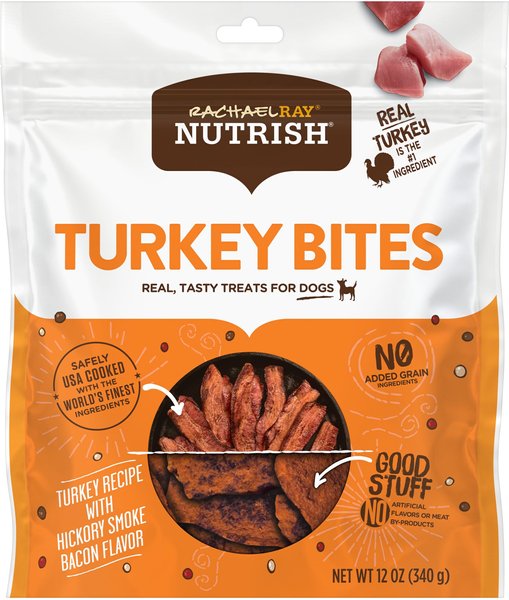 Rachael Ray Nutrish Turkey Bites Hickory Smoke Bacon Recipe Grain-Free Dog Treats, 12-oz bag slide 1 of 9