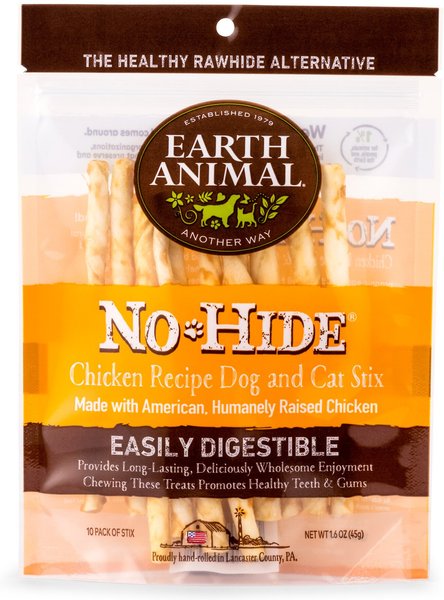 Earth Animal No-Hide Long Lasting Natural Rawhide Alternative Chicken Recipe Stix Chew Dog & Cat Treat Sticks, 10 count slide 1 of 7