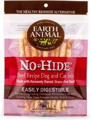 Earth Animal No-Hide Stix Long Lasting Natural Rawhide Alternative Beef Recipe Chew Dog & Cat Treat Sticks, 10 count