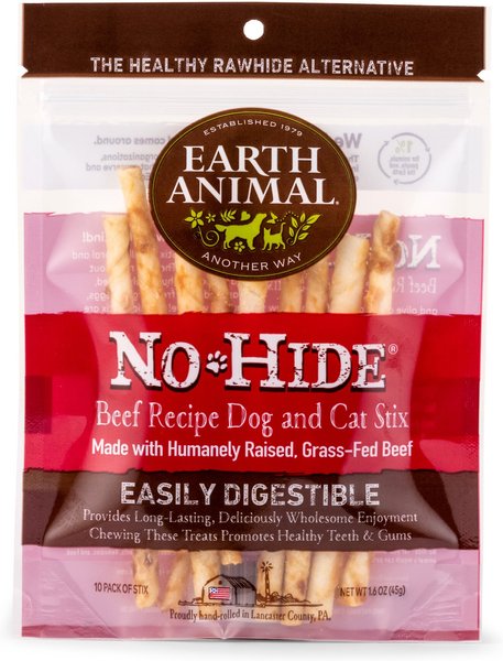 Earth Animal No-Hide Long Lasting Natural Rawhide Alternative Beef Recipe Stix Chew Dog & Cat Treat Sticks, 10 count slide 1 of 7