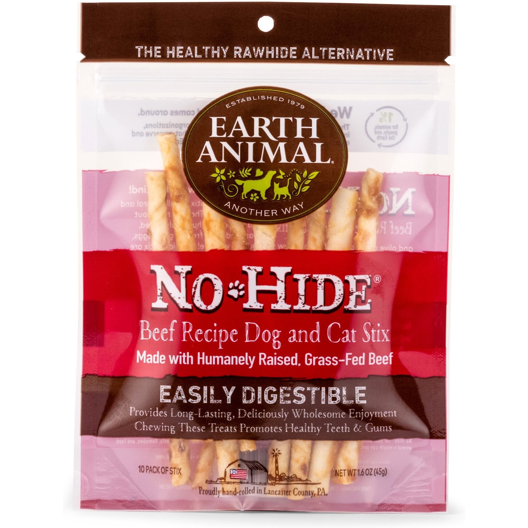 Earth Animal No-Hide Seasonal Stix Long Lasting Natural Rawhide Alternative Strawberries & Cream Vegetarian Recipe Chew Dog & Cat Treats, 10 count