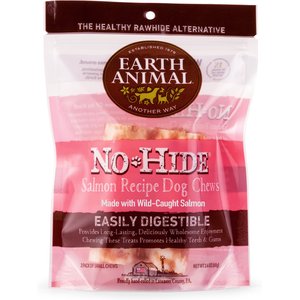 Earth Animal No-Hide Long Lasting Natural Rawhide Alternative Salmon Recipe Small Chew Dog Treats, 2.4-oz bag, 2 count
