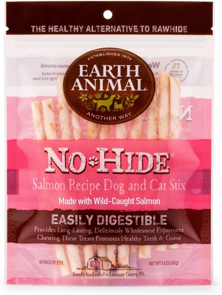 Earth Animal No-Hide Long Lasting Natural Rawhide Alternative Salmon Recipe Stix Chew Dog & Cat Treat Sticks, 10 count slide 1 of 7