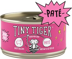 Tiny Tiger Pate Beef Recipe Grain-Free Canned Cat Food, 3-oz can, case of 24