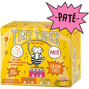 Tiny Tiger Pate Beef & Poultry Recipes Variety Pack Grain-Free Canned Cat Food, 3-oz can, case of 24