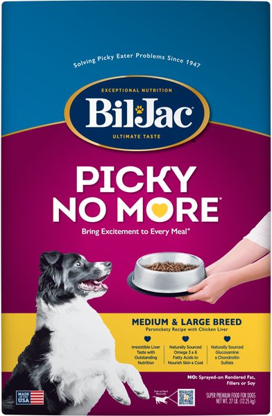 Bil-Jac Picky No More Medium & Large Breed Chicken Liver Recipe Dry Dog Food, 27-lb bag slide 1 of 9