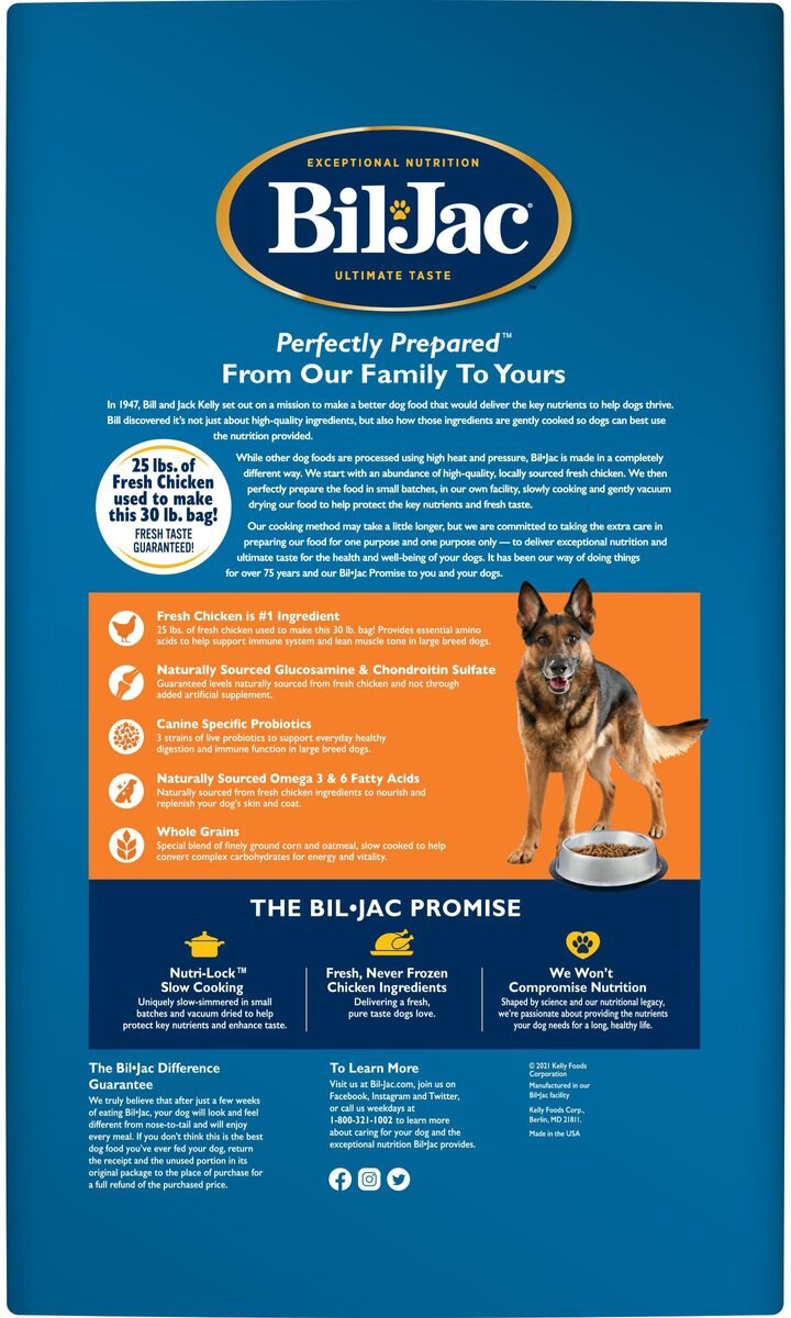 BILJAC Large Breed Adult Chicken Recipe Dry Dog Food, 30lb bag