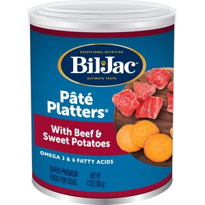 Bil-Jac Pate Platters with Beef & Sweet Potatoes Canned Dog Food, 13-oz, case of 12