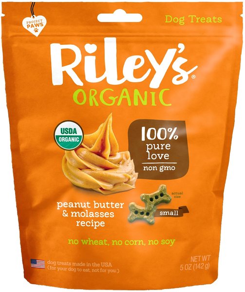 Riley's Organic Peanut Butter & Molasses Recipe Biscuit Dog Treat, 5-oz bag, Small slide 1 of 9