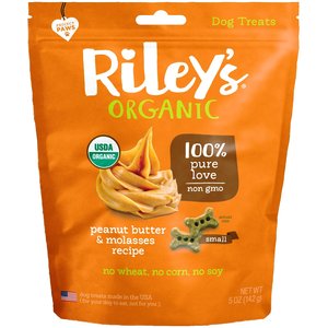Riley's Organic Peanut Butter & Molasses Recipe Biscuit Dog Treat, 5-oz bag, Small
