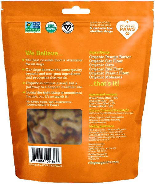 Riley's Peanut Butter & Molasses Recipe Biscuit Dog Treat, 5-oz bag, Small