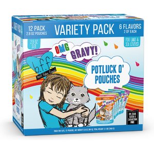 BFF OMG Potluck O' Pouches Variety Pack Grain-Free Cat Food Pouches, 2.8-oz, pack of 12