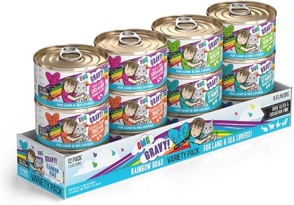 BFF OMG Rainbow Road Variety Pack Grain-Free Canned Cat Food, 2.8-oz, pack of 12 slide 1 of 10