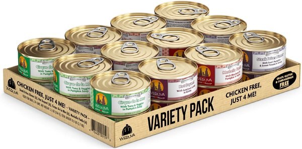 Weruva Chicken-Free Just 4 Me Variety Pack Grain-Free Canned Dog Food, 5.5-oz, case of 24 slide 1 of 10