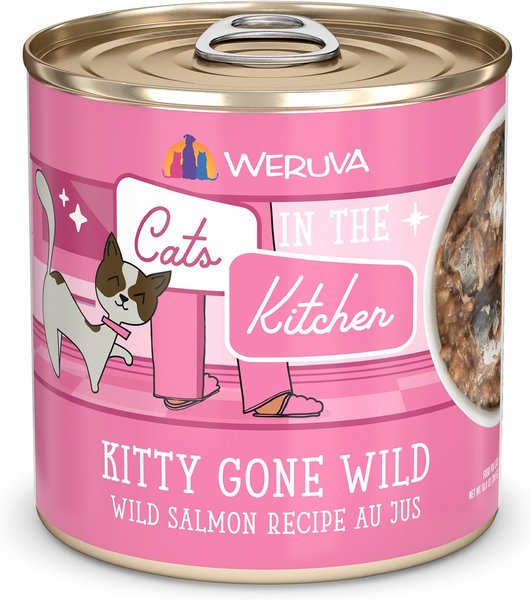 Weruva Cats in the Kitchen Kitty Gone Wild Salmon Au Jus Grain-Free Canned Cat Food, 10-oz, case of 12 slide 1 of 6