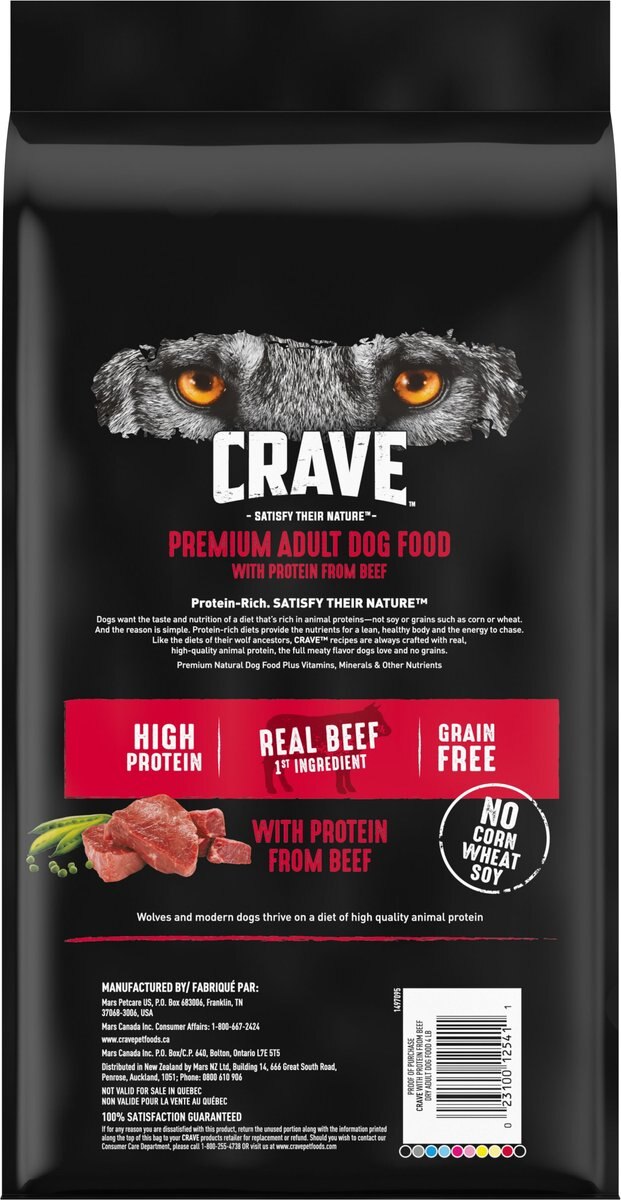 CRAVE High Protein Beef Adult GrainFree Dry Dog Food, 4lb bag