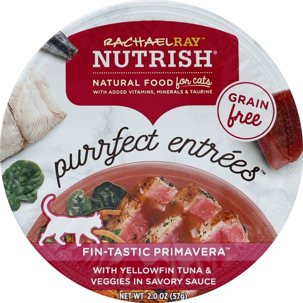 Rachael Ray Nutrish Purrfect Entrees Grain-Free Fin-Tastic Primavera with Yellowfin Tuna & Veggies in Savory Sauce Wet Cat Food, 2-oz, case of 24 slide 1 of 7