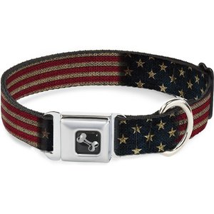 Buckle-Down Vintage US Flag Polyester Seatbelt Buckle Dog Collar, Wide Large: 18 to 32-in neck, 1.5-in wide