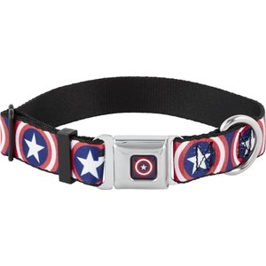 BUCKLE-DOWN Captain America Shield Seatbelt Buckle Dog Collar, Wide ...