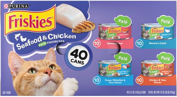 Purina Friskies Seafood & Chicken Pate Favorites Variety Pack Wet Cat Food, 5.5-oz can, case of 40 slide 1 of 11