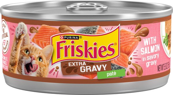 Friskies Extra Gravy Pate with Salmon in Savory Gravy Canned Cat Food, 5.5-oz, case of 24 slide 1 of 10