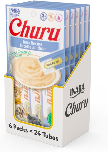 Inaba Churu Grain-Free Tuna Puree Lickable Cat Treat, 0.5-oz tube, pack of 24 slide 1 of 9
