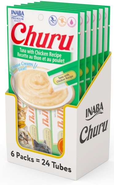 Inaba Churu Grain-Free Tuna with Chicken Puree Lickable Cat Treat, 0.5-oz tube, pack of 24 slide 1 of 8