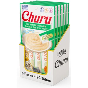 Inaba Churu Grain-Free Tuna with Chicken Puree Lickable Cat Treat, 0.5-oz tube, pack of 24