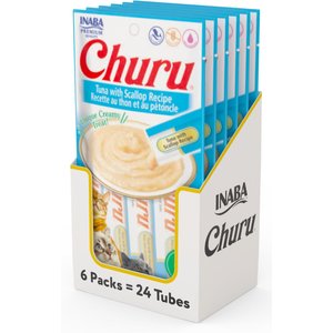 Inaba Churu Grain-Free Tuna with Scallop Puree Lickable Cat Treat, 0.5-oz tube, pack of 24