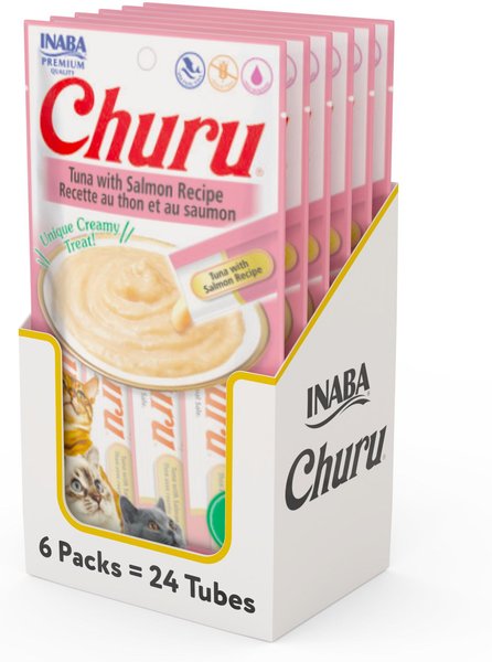 Inaba Churu Grain-Free Tuna with Salmon Puree Lickable Cat Treat, 0.5-oz tube, pack of 24 slide 1 of 8