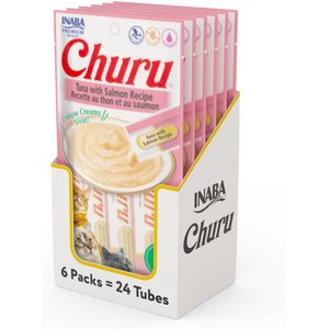 Inaba Churu Grain-Free Tuna with Salmon Puree Lickable Cat Treat, 0.5-oz tube, pack of 24