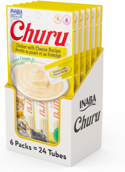 Inaba Churu Grain-Free Chicken with Cheese Puree Lickable Cat Treat, 0.5-oz tube, pack of 24 slide 1 of 8