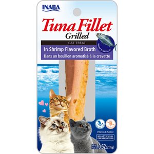 Inaba Ciao Grain-Free Grilled Tuna Fillet in Shrimp Flavored Broth Cat Treat, 0.52-oz pouch