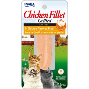 Inaba Extra Tender Grilled Chicken Fillet in Chicken flavored broth, soft & chewy cat treats, .9oz pouch, 1ct