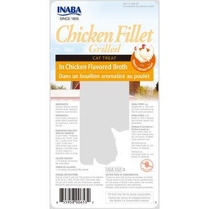 Inaba Grilled Chicken Fillet in Chicken Flavored Broth Grain-Free Cat Treat, .9oz pouch, 6ct