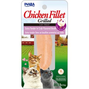 Inaba Extra Tender Grilled Chicken Fillet in Crab flavored broth, soft & chewy cat treats, .9oz pouch, 1ct