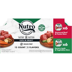 Nutro Grain-Free Simmered Beef Stew & Savory Lamb Stew Cuts in Gravy Variety Pack Adult Wet Dog Food Trays, 3.5-oz, case of 12