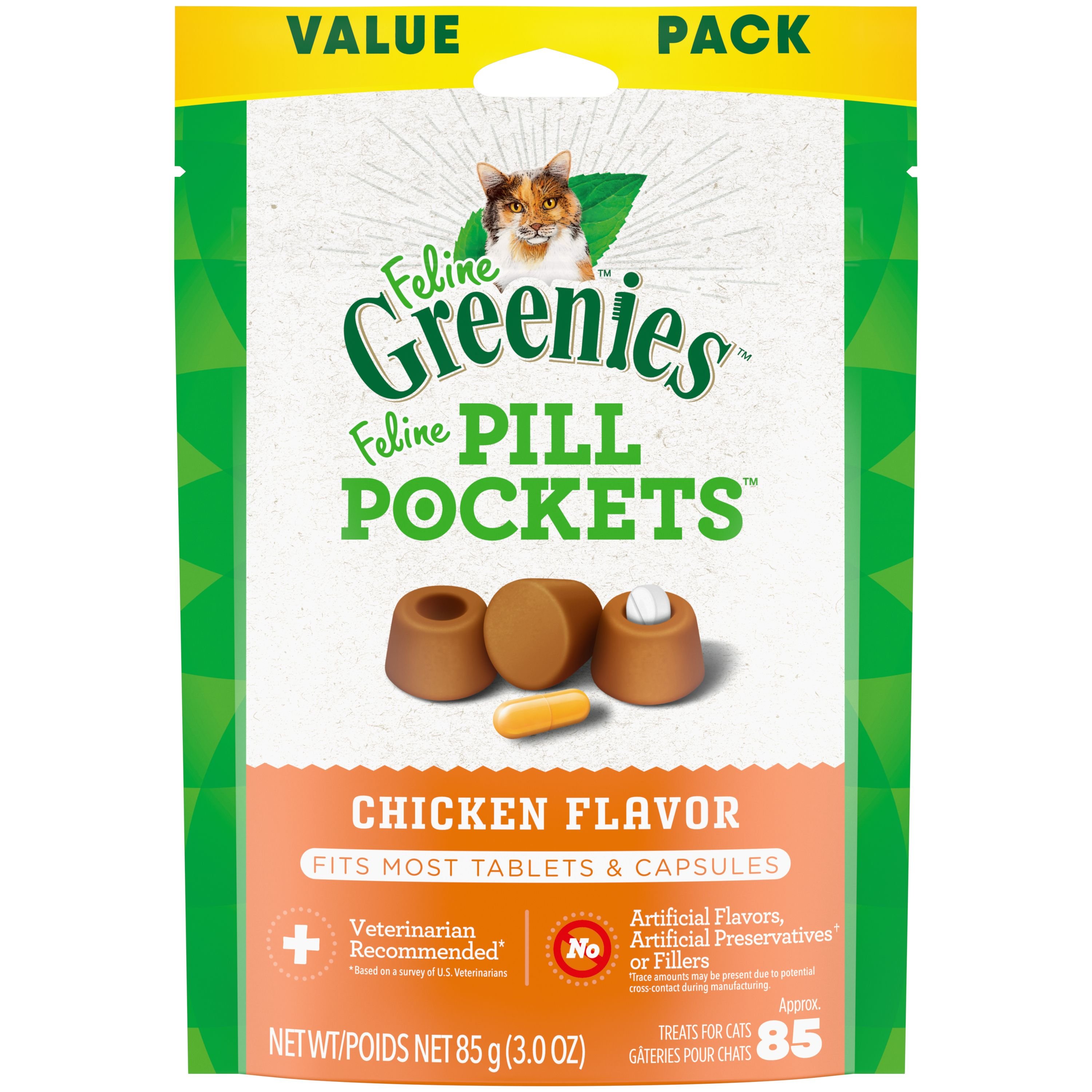 GREENIES Pill Pockets Feline Chicken Flavor Natural Soft Adult Cat ...