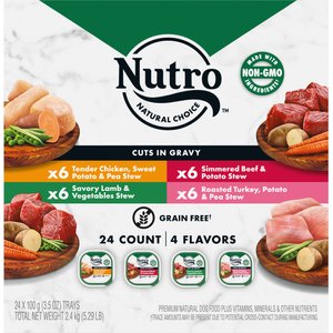 Nutro Grain-Free Beef, Chicken, Turkey & Lamb Stew Cuts in Gravy Variety Pack Adult Dog Food Trays, 3.5-oz, case of 24