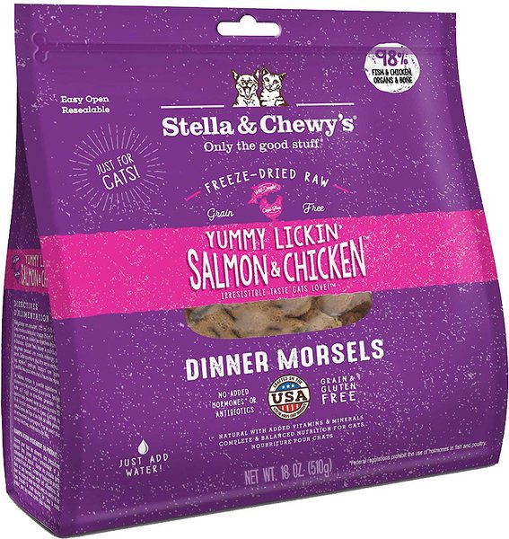 Stella & Chewy's Yummy Lickin' Salmon & Chicken Dinner Morsels Freeze-Dried Raw Cat Food, 18-oz bag slide 1 of 9