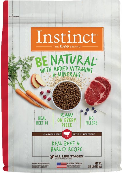 Instinct Be Natural Real Beef & Barley Recipe Freeze-Dried Raw Coated Dry Dog Food, 25-lb bag slide 1 of 9