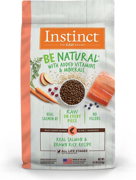 Instinct Be Natural Real Salmon & Brown Rice Recipe Freeze-Dried Raw Coated Dry Dog Food, 4.5-lb bag slide 1 of 9
