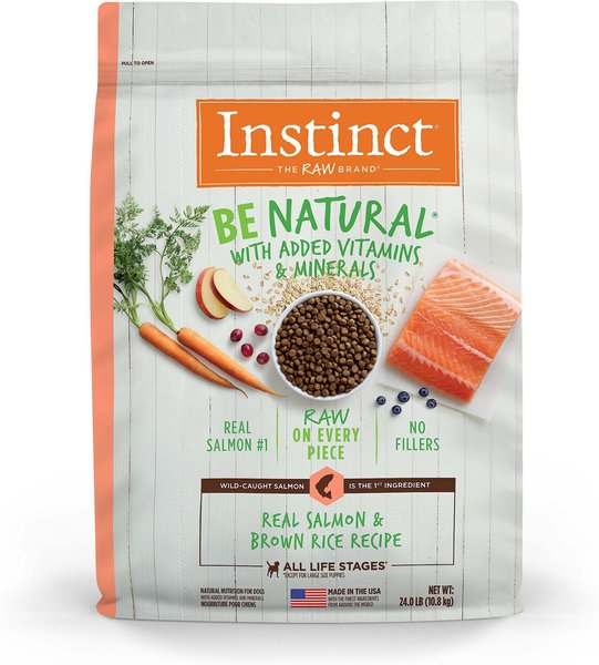 Instinct Be Natural Real Salmon & Brown Rice Recipe Freeze-Dried Raw Coated Dry Dog Food, 24-lb bag slide 1 of 9