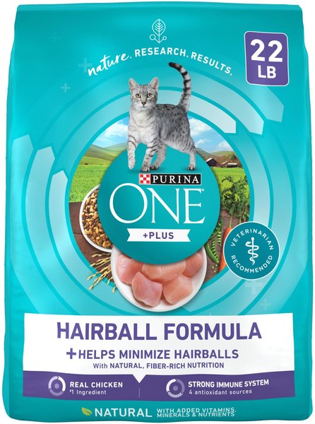 Purina ONE +Plus Hairball Formula Natural Adult Dry Cat Food, 22-lb bag slide 1 of 11