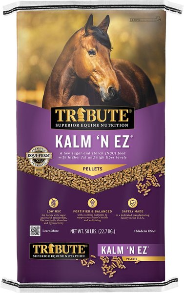 Tribute Equine Nutrition Kalm N' EZ Pellet Low-NSC, Molasses-Free Horse Feed, 50-lb bag slide 1 of 8