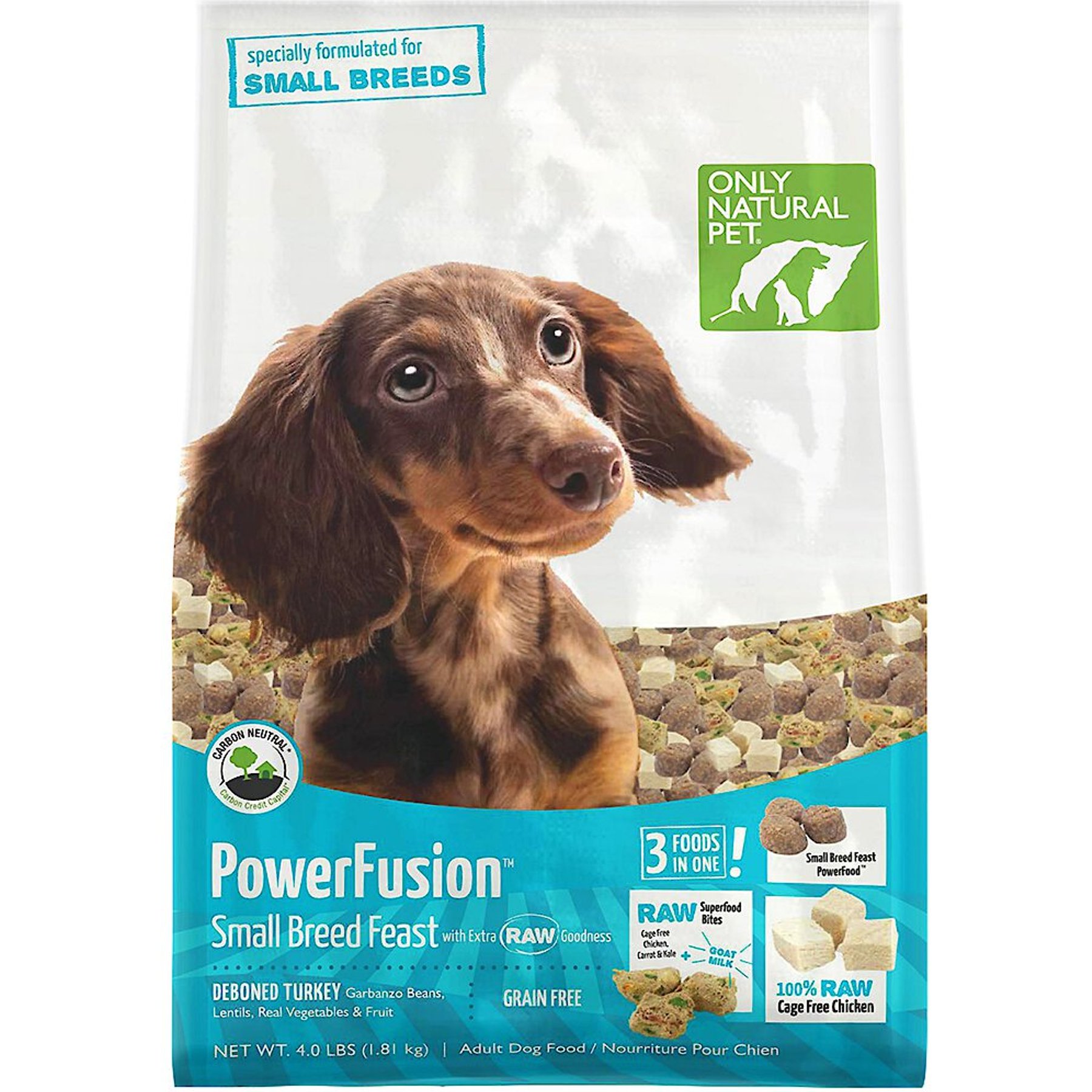 Discontinued ONLY NATURAL PET PowerFusion Small Breed Feast Grain Free Raw Infused Dry Dog Food 4 lb bag Chewy