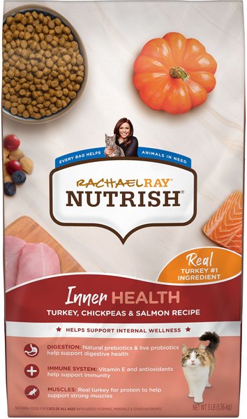 Rachael Ray Nutrish Inner Health Turkey with Chickpeas & Salmon Recipe Dry Cat Food, 3-lb bag slide 1 of 10